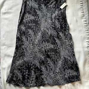 Anthropologie Black and White Satin Floral Midi Skirt, Unworn